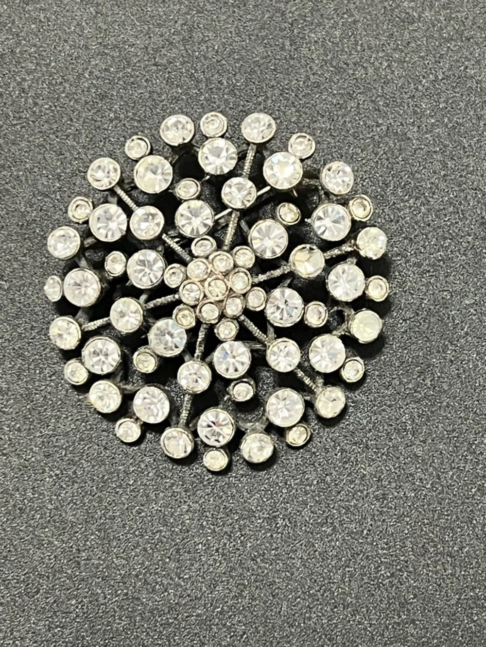 Vintage Crystal Burst Rhinestone Brooch - Silver Tone